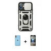 MARSİLYAN™- iPhone 11 Kılıf Ahenk Klasik - Siyah 34D Hayalet Izgaralı Cam + Neon Fosforlu Kamera Lens - TU