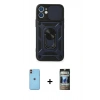 MARSİLYAN™- iPhone 11 Kılıf Ahenk Klasik - Siyah 34D Hayalet Izgaralı Cam + Neon Fosforlu Kamera Lens - TU