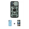 MARSİLYAN™- iPhone 11 Kılıf Ahenk Klasik - Siyah 34D Hayalet Izgaralı Cam + Neon Fosforlu Kamera Lens - TU