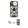 MARSİLYAN™- iPhone 11 Kılıf Ahenk Klasik - Siyah 34D Hayalet Izgaralı Cam + Pers Alüminyum Kamera Lens - YL