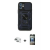 MARSİLYAN™- iPhone 11 Kılıf Ahenk Klasik - Siyah 34D Hayalet Izgaralı Cam + Pers Alüminyum Kamera Lens - YL