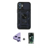 MARSİLYAN™- iPhone 11 Kılıf Ahenk Klasik - Siyah 360 Mat Full Body Arka Koruyucu + Raze Metal Kamera Lens - MR