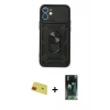 MARSİLYAN™- iPhone 11 Kılıf Ahenk Klasik - Siyah 360 Mat Full Body Arka Koruyucu + Rainbow Kamera Lens Koruma Cam - KI
