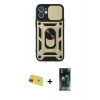 MARSİLYAN™- iPhone 11 Kılıf Ahenk Klasik - Siyah 360 Mat Full Body Arka Koruyucu + Rainbow Kamera Lens Koruma Cam - KI
