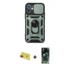 MARSİLYAN™- iPhone 11 Kılıf Ahenk Klasik - Siyah 360 Mat Full Body Arka Koruyucu + Rainbow Kamera Lens Koruma Cam - KI