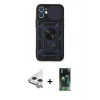 MARSİLYAN™- iPhone 11 Kılıf Ahenk Klasik - Siyah 360 Mat Full Body Arka Koruyucu + Raze Metal Kamera Lens - GS