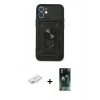 MARSİLYAN™- iPhone 11 Kılıf Ahenk Klasik - Siyah 360 Mat Full Body Arka Koruyucu + Renkli Kamera Lens Koruma Cam - PE