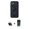 MARSİLYAN™- iPhone 11 Kılıf Ahenk Klasik - Siyah 360 Mat Full Body Arka Koruyucu + Kamera Lens Koruma Cam - SF