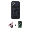 MARSİLYAN™- iPhone 11 Kılıf Ahenk Klasik - Siyah 360 Mat Full Body Arka Koruyucu + Raze Metal Kamera Lens - SH