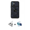 MARSİLYAN™- iPhone 11 Kılıf Ahenk Klasik - Siyah 3D Antistatik Cam Ekran Koruyucu + Raze Metal Kamera Lens - GS