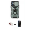 MARSİLYAN™- iPhone 11 Kılıf Ahenk Klasik - Siyah 3D Antistatik Hayalet Cam Ekran Koruyucu + Pers Alüminyum Kamera Lens - KI