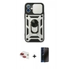 MARSİLYAN™- iPhone 11 Kılıf Ahenk Klasik - Siyah 3D Antistatik Hayalet Cam Ekran Koruyucu + Pers Alüminyum Kamera Lens - KI