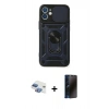 MARSİLYAN™- iPhone 11 Kılıf Ahenk Klasik - Siyah 3D Antistatik Hayalet Cam Ekran Koruyucu + Pers Alüminyum Kamera Lens - GI