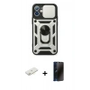 MARSİLYAN™- iPhone 11 Kılıf Ahenk Klasik - Siyah 3D Antistatik Hayalet Cam Ekran Koruyucu + Renkli Kamera Lens Koruma Cam - SI