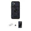 MARSİLYAN™- iPhone 11 Kılıf Ahenk Klasik - Siyah 3D Antistatik Hayalet Cam Ekran Koruyucu + Renkli Kamera Lens Koruma Cam - SI