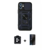 MARSİLYAN™- iPhone 11 Kılıf Ahenk Klasik - Siyah 3D Antistatik Hayalet Cam Ekran Koruyucu + PVD Metal Kamera Lens - SH