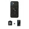 MARSİLYAN™- iPhone 11 Kılıf Ahenk Klasik - Siyah 3D Antistatik Hayalet Cam Ekran Koruyucu + PVD Metal Kamera Lens - SH