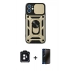 MARSİLYAN™- iPhone 11 Kılıf Ahenk Klasik - Siyah 3D Antistatik Hayalet Cam Ekran Koruyucu + PVD Metal Kamera Lens - SH
