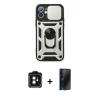 MARSİLYAN™- iPhone 11 Kılıf Ahenk Klasik - Siyah 3D Antistatik Hayalet Cam Ekran Koruyucu + PVD Metal Kamera Lens - SH