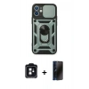 MARSİLYAN™- iPhone 11 Kılıf Ahenk Klasik - Siyah 3D Antistatik Hayalet Cam Ekran Koruyucu + PVD Metal Kamera Lens - SH
