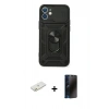 MARSİLYAN™- iPhone 11 Kılıf Ahenk Klasik - Siyah 3D Antistatik Hayalet Cam Ekran Koruyucu + Renkli Kamera Lens Koruma Cam - TU