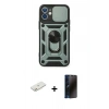 MARSİLYAN™- iPhone 11 Kılıf Ahenk Klasik - Siyah 3D Antistatik Hayalet Cam Ekran Koruyucu + Renkli Kamera Lens Koruma Cam - TU