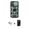 MARSİLYAN™- iPhone 11 Kılıf Ahenk Klasik - Siyah 3D Antistatik Hayalet Cam Ekran Koruyucu + Pers Alüminyum Kamera Lens - YL