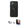 MARSİLYAN™- iPhone 11 Kılıf Ahenk Klasik - Siyah 3D Antistatik Mat Seramik Nano Ekran Koruyucu + Pers Alüminyum Kamera Lens - LT