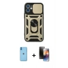MARSİLYAN™- iPhone 11 Kılıf Ahenk Klasik - Siyah 3D Antistatik Mat Seramik Nano Ekran Koruyucu + Mavi Neon Fosforlu Kamera Lens