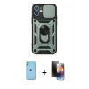 MARSİLYAN™- iPhone 11 Kılıf Ahenk Klasik - Siyah 3D Antistatik Mat Seramik Nano Ekran Koruyucu + Neon Fosforlu Kamera Lens - YL