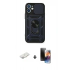 MARSİLYAN™- iPhone 11 Kılıf Ahenk Klasik - Siyah 3D Antistatik Mat Seramik Nano Ekran Koruyucu + Renkli Kamera Lens Koruma Cam - PE