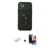 MARSİLYAN™- iPhone 11 Kılıf Ahenk Klasik - Siyah 3D Antistatik Mat Seramik Nano Ekran Koruyucu + Renkli Kamera Lens Koruma Cam - PE