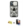 MARSİLYAN™- iPhone 11 Kılıf Ahenk Klasik - Siyah 3D Antistatik Mat Seramik Nano Ekran Koruyucu + Rainbow Kamera Lens Koruma Cam - KI