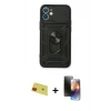 MARSİLYAN™- iPhone 11 Kılıf Ahenk Klasik - Siyah 3D Antistatik Mat Seramik Nano Ekran Koruyucu + Rainbow Kamera Lens Koruma Cam - KI