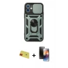MARSİLYAN™- iPhone 11 Kılıf Ahenk Klasik - Siyah 3D Antistatik Mat Seramik Nano Ekran Koruyucu + Rainbow Kamera Lens Koruma Cam - KI