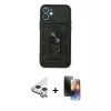 MARSİLYAN™- iPhone 11 Kılıf Ahenk Klasik - Siyah 3D Antistatik Mat Seramik Nano Ekran Koruyucu + Raze Metal Kamera Lens - GS