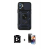 MARSİLYAN™- iPhone 11 Kılıf Ahenk Klasik - Siyah 3D Antistatik Mat Seramik Nano Ekran Koruyucu + Turuncu PVD Metal Kamera Lens