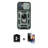 MARSİLYAN™- iPhone 11 Kılıf Ahenk Klasik - Siyah 3D Antistatik Mat Seramik Nano Ekran Koruyucu + Turuncu PVD Metal Kamera Lens