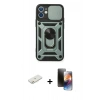 MARSİLYAN™- iPhone 11 Kılıf Ahenk Klasik - Siyah 3D Antistatik Mat Seramik Nano Ekran Koruyucu + Renkli Kamera Lens Koruma Cam - TU