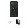 MARSİLYAN™- iPhone 11 Kılıf Ahenk Klasik - Siyah 3D Antistatik Mat Seramik Nano Ekran Koruyucu + Renkli Kamera Lens Koruma Cam - TU