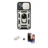 MARSİLYAN™- iPhone 11 Kılıf Ahenk Klasik - Siyah 3D Antistatik Mat Seramik Nano Ekran Koruyucu + Renkli Kamera Lens Koruma Cam - TU