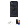 MARSİLYAN™- iPhone 11 Kılıf Ahenk Klasik - Siyah 3D Antistatik Mat Seramik Nano Ekran Koruyucu + Renkli Kamera Lens Koruma Cam - TU