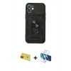 MARSİLYAN™- iPhone 11 Kılıf Ahenk Klasik - Siyah 3D Antistatik Seramik Nano Ekran Koruyucu + Rainbow Kamera Lens Koruma Cam - KI