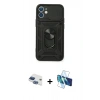 MARSİLYAN™- iPhone 11 Kılıf Ahenk Klasik - Siyah 3D Antistatik Seramik Nano Ekran Koruyucu + Pers Alüminyum Kamera Lens - LT