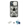 MARSİLYAN™- iPhone 11 Kılıf Ahenk Klasik - Siyah 3D Antistatik Seramik Nano Ekran Koruyucu + Renkli Kamera Lens Koruma Cam - TU