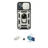 MARSİLYAN™- iPhone 11 Kılıf Ahenk Klasik - Siyah 3D Antistatik Seramik Nano Ekran Koruyucu + Renkli Kamera Lens Koruma Cam - YL