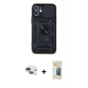 MARSİLYAN™- iPhone 11 Kılıf Ahenk Klasik - Siyah 6D Mat Seramik Hayalet Nano Ekran Koruyucu + Lacivert Pers Alüminyum Kamera Lens