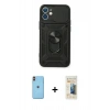 MARSİLYAN™- iPhone 11 Kılıf Ahenk Klasik - Siyah 6D Mat Seramik Hayalet Nano Ekran Koruyucu + Neon Fosforlu Kamera Lens - TU