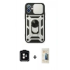 MARSİLYAN™- iPhone 11 Kılıf Ahenk Klasik - Siyah 6D Mat Seramik Hayalet Nano Ekran Koruyucu + PVD Metal Kamera Lens - TU