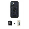 MARSİLYAN™- iPhone 11 Kılıf Ahenk Klasik - Siyah 6D Mat Seramik Hayalet Nano Ekran Koruyucu + PVD Metal Kamera Lens - TU